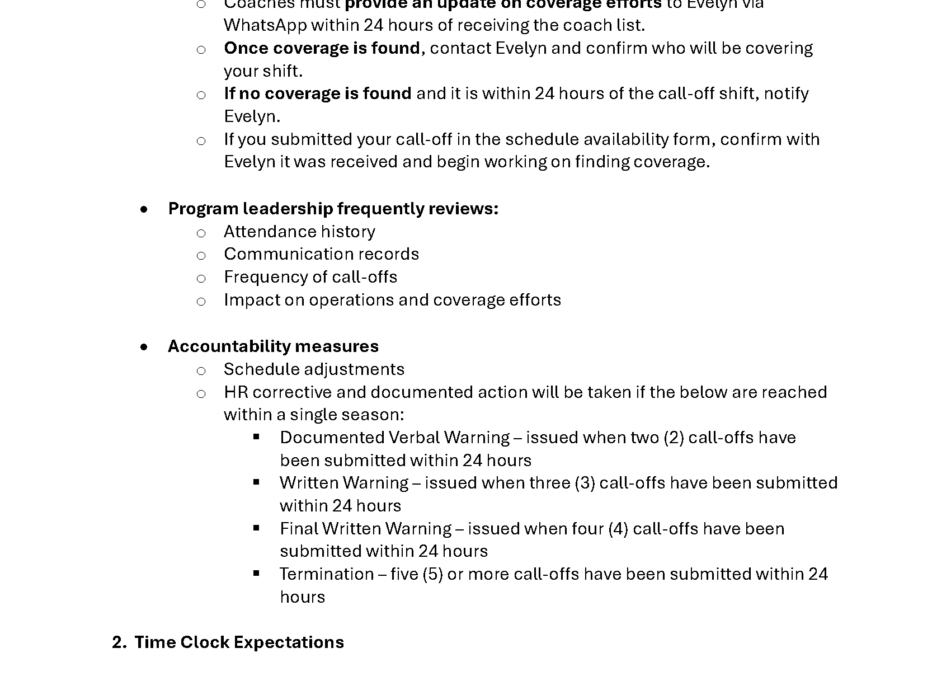 LA Galaxy Youth Coach Protocols, Processes & Accountability Measures